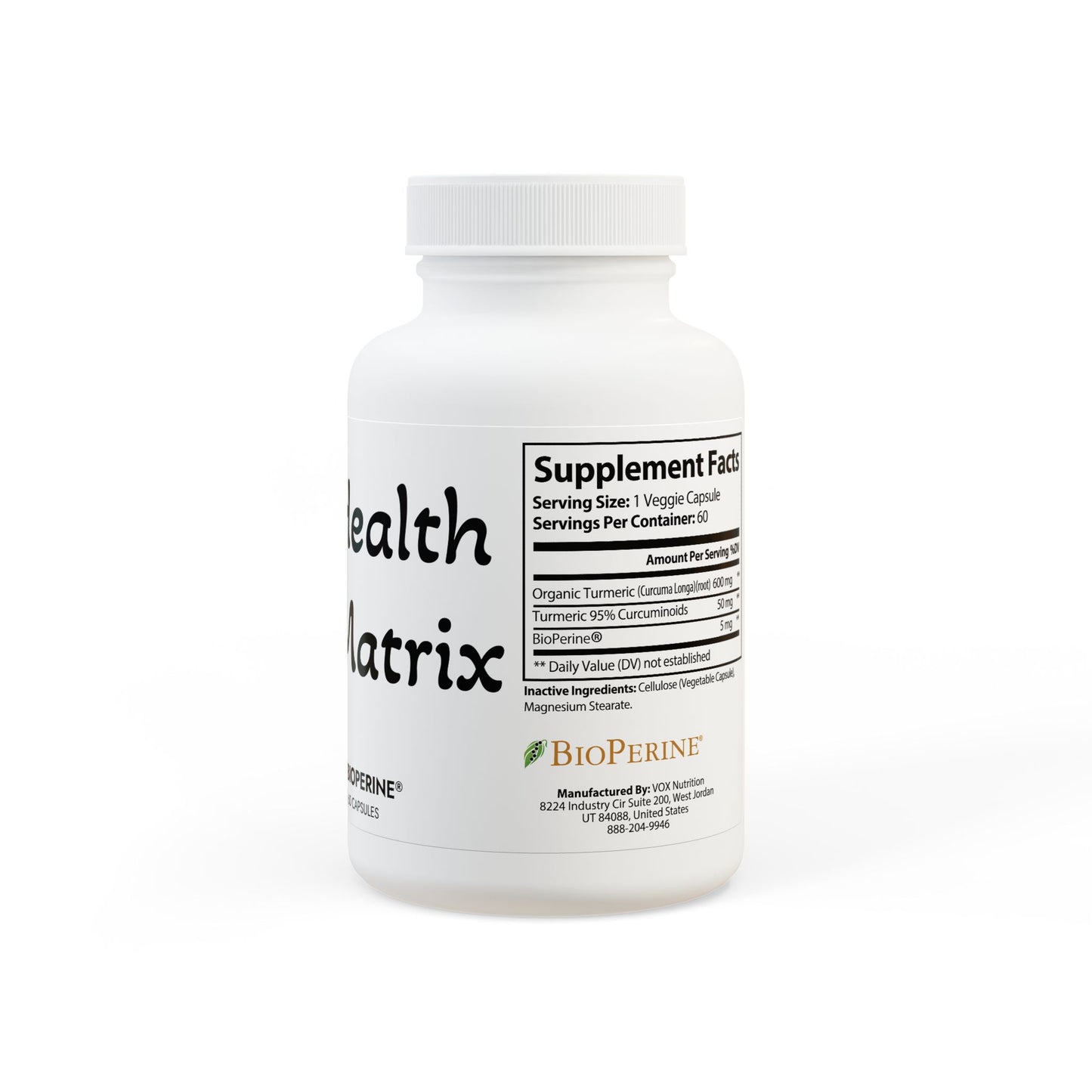 Matrix Health Turmeric with BioPerine® (Black Pepper Fruit Extract) Supplement (60 Capsules)
