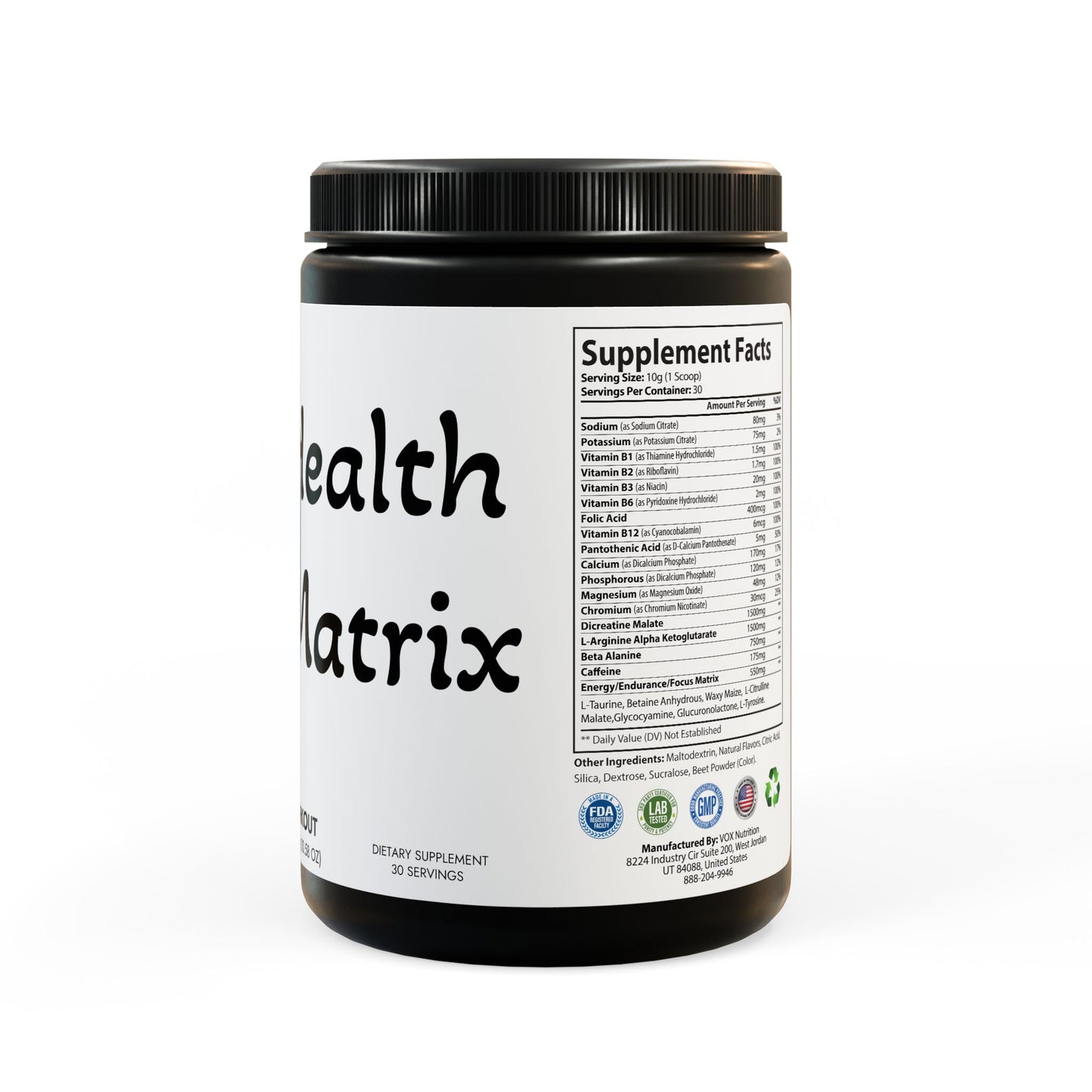Matrix Health Pre-Workout Supplement, Watermelon (300g, 10.58oz)